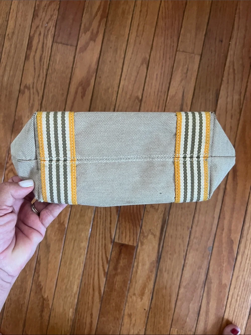 Orla Kiely Beige Canvas Tote with Yellow-Trim Straps